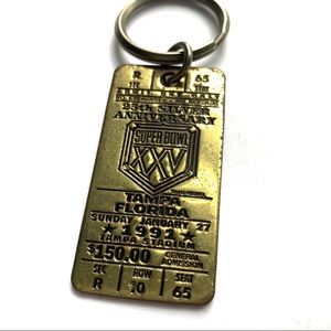 Vintage 1991 Super Bowl XXV Tampa Brass Keychain